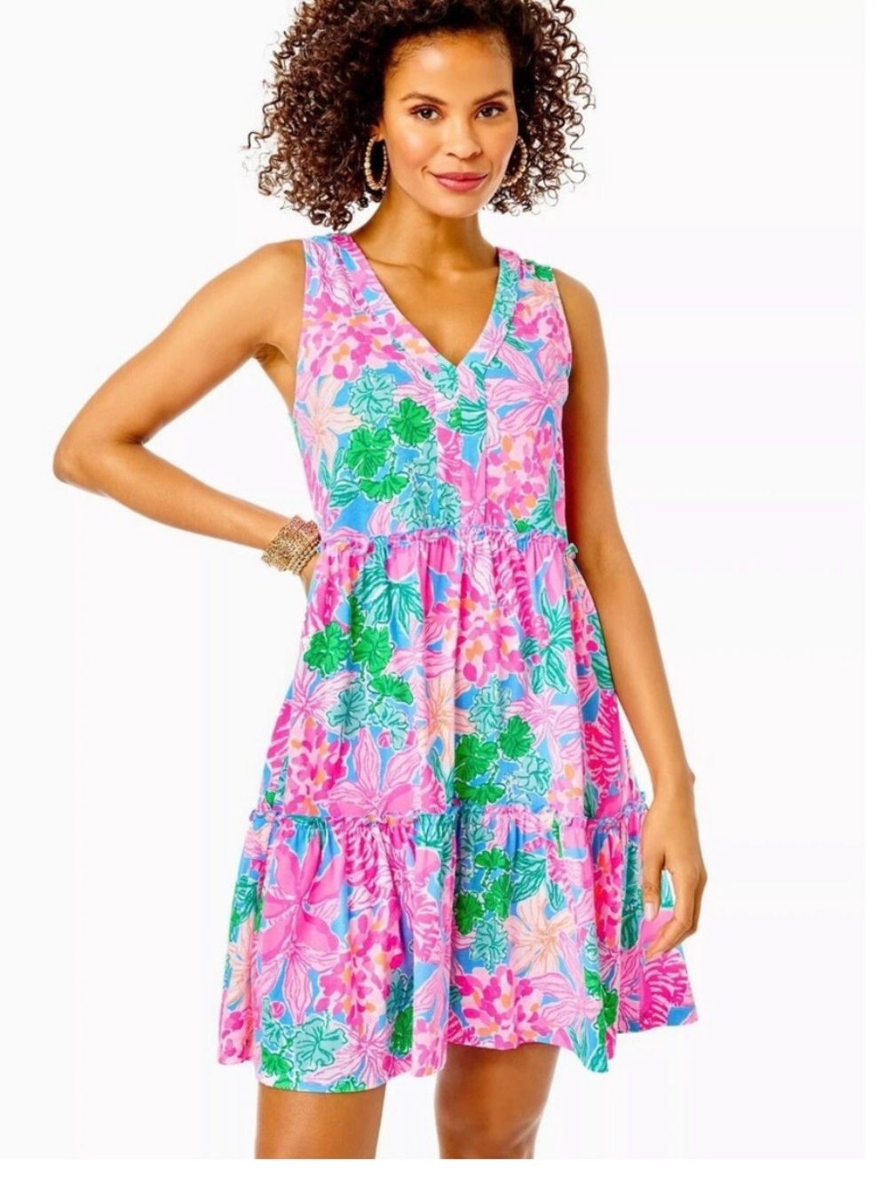 Lilly Pulitzer Pink & Green Floral Tiered Dress